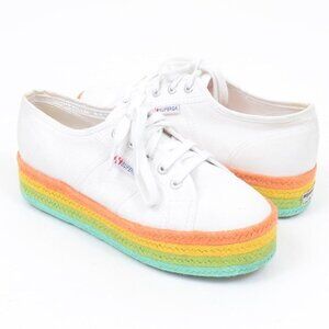 SUPERGA Rainbow Cotton Espadrille Platform Sneakers Size 7.5